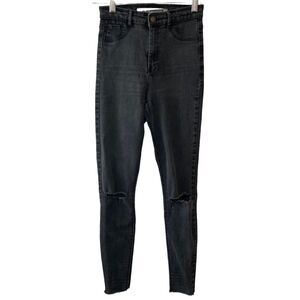 Zara Trafaluc Jeans Womens 4 Black Dark Wash Stretch Raw Hemline Distressed